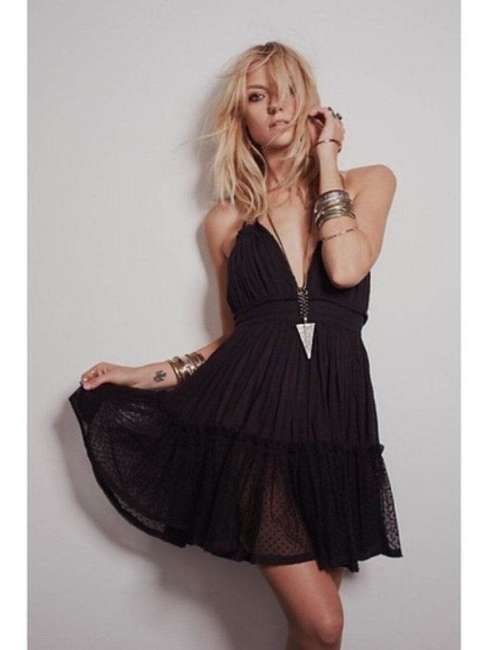 Free People 100 Degree Black Halter Mini Dress
